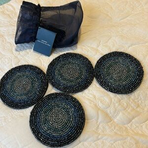 coasters, pretty blue beaded set of 4. With storage bag.